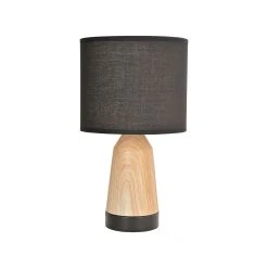 Corep Lampe Touch Métal Effet Bois Abat-jour En Coton Noir