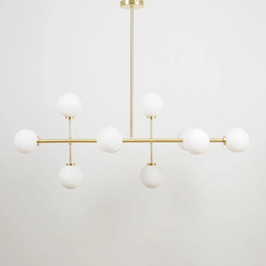 Opjet Suspension Edmond 10 Globes En Verre Opaline Doré 7 Opjet Suspension Edmond 10 Globes En Verre Opaline Doré – Image 5