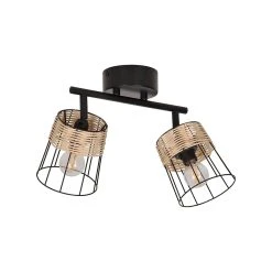Corep Spot 2 Lumières En Metal Et Rotin Tresse H23cm Noir - Indah