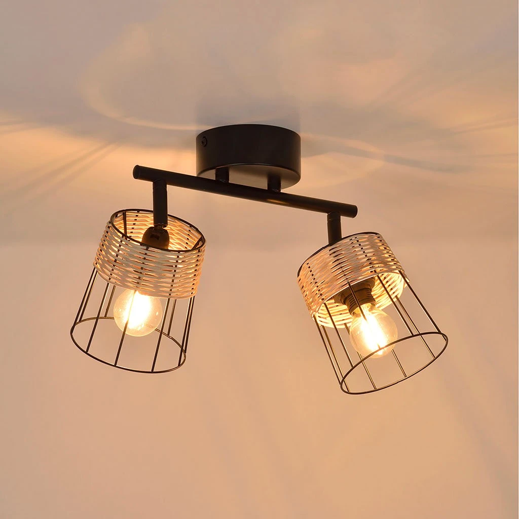 Corep Spot 2 Lumières En Metal Et Rotin Tresse H23cm Noir - Indah 4 Corep Spot 2 Lumières En Metal Et Rotin Tresse H23cm Noir - Indah – Image 2