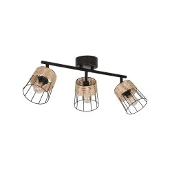 Corep Spot 3 Lumières En Metal Et Rotin Tresse H23cm Noir - Indah -Sema Design Boutique 613457 FRN02 WEB