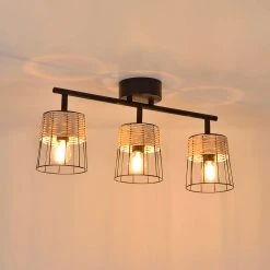Corep Spot 3 Lumières En Metal Et Rotin Tresse H23cm Noir - Indah -Sema Design Boutique 613457 FRN04 WEB