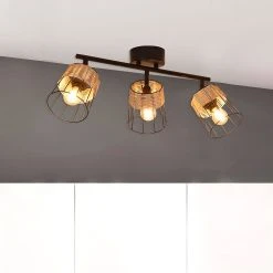Corep Spot 3 Lumières En Metal Et Rotin Tresse H23cm Noir - Indah -Sema Design Boutique 613457 FRN05 WEB