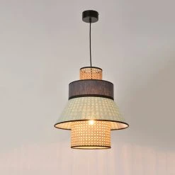 Market Set Suspension Cannage Et Lin Lavé H44cm Amande Et Anthracite - Singapour -Sema Design Boutique 620365 FRN02 WEB