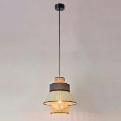 Market Set Suspension Cannage Et Lin Lavé H32cm Amande Et Anthracite - Singapour -Sema Design Boutique 620369 FRN02 WEB