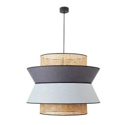 Market Set Suspension En Cannage Et Lin Lavé H60cm Gris Clair Et Anthracite - Singapour