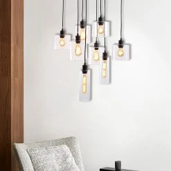 Market Set Suspension 8 Lumières En Verre Et Métal H147cm Noir - Ilo-ilo -Sema Design Boutique 620469 FRN05 WEB