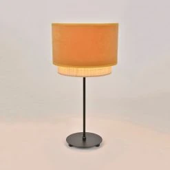 Corep Lampe En Raphia Et Velour H50cm Moutarde - Boheme -Sema Design Boutique 622505 FRN02 WEB
