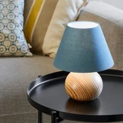 Corep Lampe En Bois Et Coton H24cm Pétrole - Rondo -Sema Design Boutique 622624 FRN04 WEB