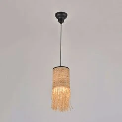 Market Set Suspension 1 Lumière En Bana Et Raphia H32cm Frange - Formentera -Sema Design Boutique 623095 FRN02 WEB