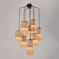 Market Set Suspension 8 Lumières En Bana Et Raphia H168cm Frange - Formentera -Sema Design Boutique 623101 FRN02 WEB