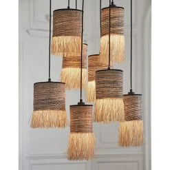 Market Set Suspension 8 Lumières En Bana Et Raphia H168cm Frange - Formentera -Sema Design Boutique 623101 FRN05 WEB