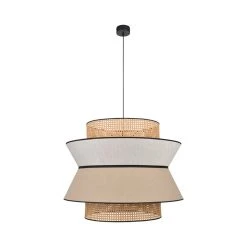 Market Set Suspension En Lin Lavé Et Cannage H60cm Nude - Singapour