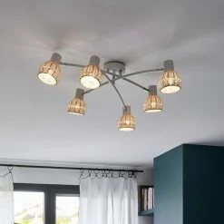 Corep Spot 6 Lumières En Métal Et Rotin Tressé D63cm Naturel - Calanques -Sema Design Boutique 631531 FRN03 WEB