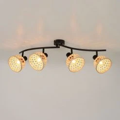 Corep Spot 4 Lumières En Métal Et Bambou L78cm Noir - Kami -Sema Design Boutique 631535 FRN02 WEB