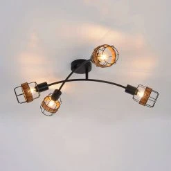 Corep Spot 4 Lumières En Métal Et Rotin L62cm Brun - Bali -Sema Design Boutique 631567 FRN02 WEB