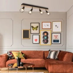 Corep Spot 4 Lumières En Métal L76cm Noir Et Naturel - Owen -Sema Design Boutique 631613 FRN03 WEB