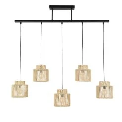 Corep Suspension 5 Lumière En Métal Et Cordelette Tressé L198cm Naturel - Cancun