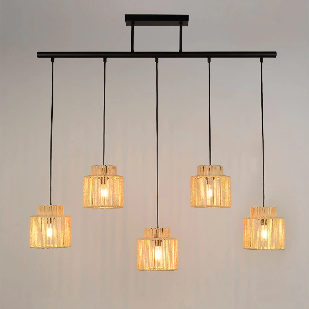 Corep Suspension 5 Lumière En Métal Et Cordelette Tressé L198cm Naturel - Cancun 4 Corep Suspension 5 Lumière En Métal Et Cordelette Tressé L198cm Naturel - Cancun – Image 2