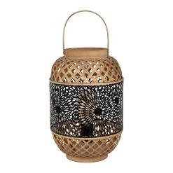SEMA DESIGN Lampe Lanterne En Bambou Et Fer H36.5cm Noir Et Nature - Rosalie